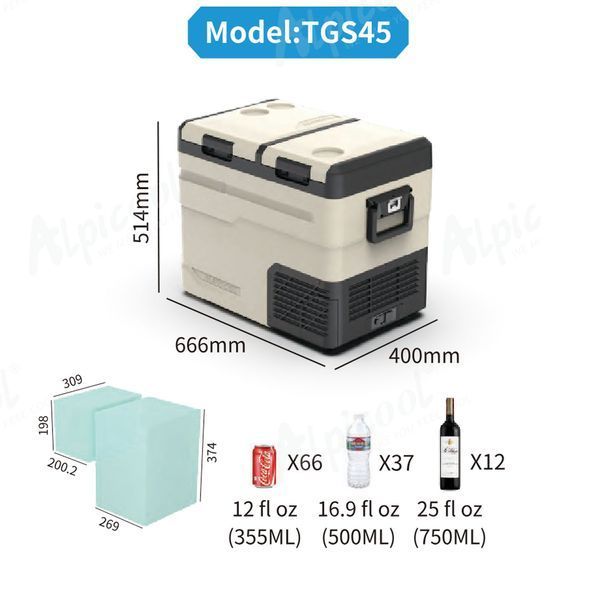 Компрессорный автохолодильник Alpicool TGS45 (LG) (47 литров). Двухкамерный. До -20℃, (12, 24, 220 вольт) TGS45LGP фото