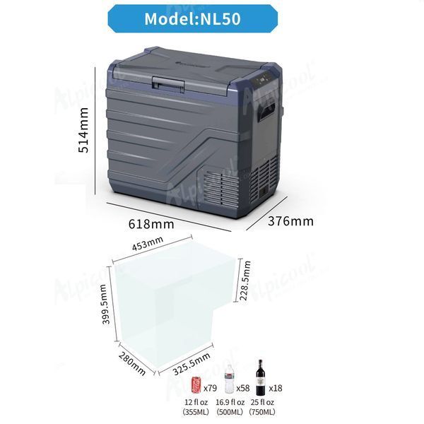 Компрессорный автохолодильник Alpicool NL50 (45 литров, LG Compressor). До -20℃, (12, 24, 220 вольт) NL50LGP фото
