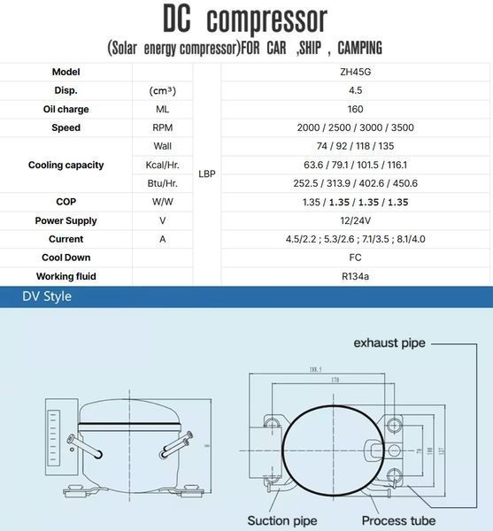 Компрессор для автохолодильника 12/24 Вольт Anuodan ZH45G (R-134a, DC12V, DC24V) ANZH45G фото