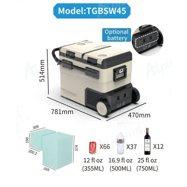 Компрессорный автохолодильник Alpicool TGBSW45 (LG). 47 литров. Двухкамерный. До -20℃. (12, 24, 220 вольт) TGBSW45LGP фото