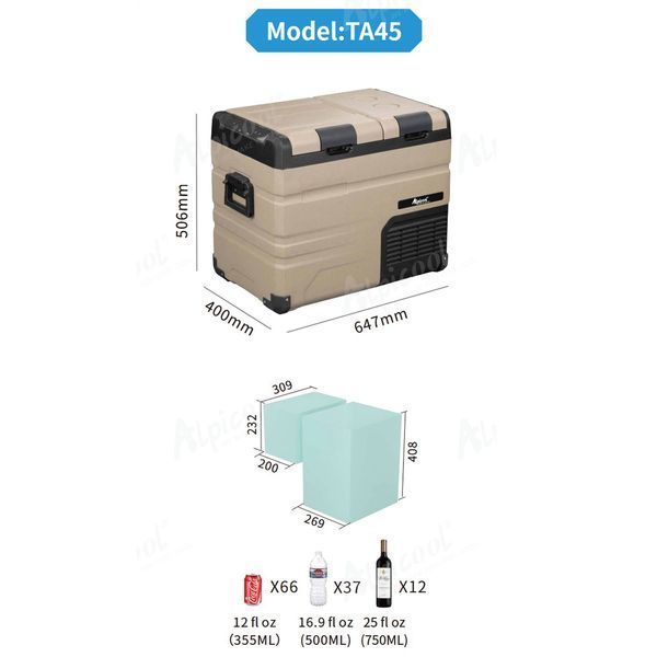 Компрессорный автохолодильник Alpicool TA45 (LG). 45 литров. Двухкамерный. До -20℃. (12, 24, 220 вольт) TA45LGP фото