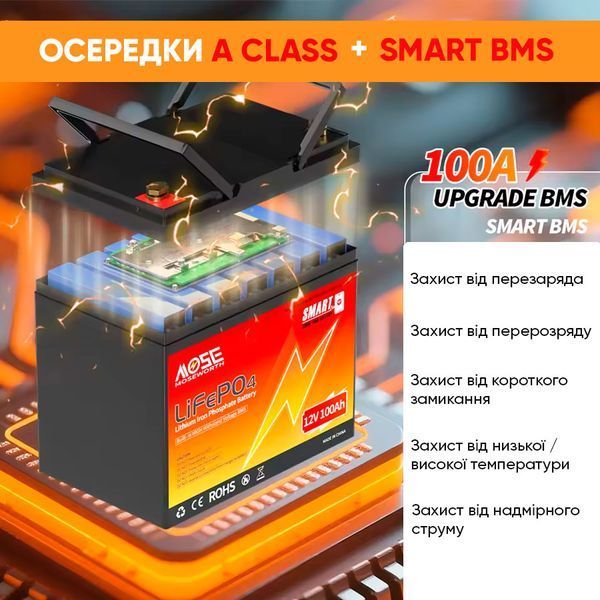 Литий-железо-фосфатный аккумулятор MOSEWORTH LiFePO4 12V 100 Ah Smart (1280Wh) (BMS 100A) 123000800 фото