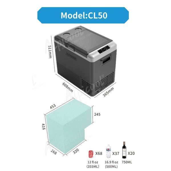 Компрессорный автохолодильник Alpicool CL50G (45 литров, LG Compressor). До -20℃, (12, 24, 220 вольт) CL50GLGP фото